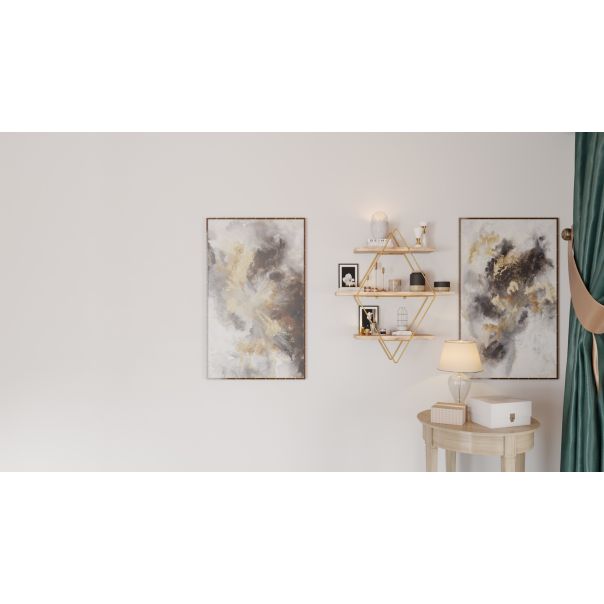 HANAH HOME Zidna polica Prizma Raf, zlatna/krem - 498HFT1110