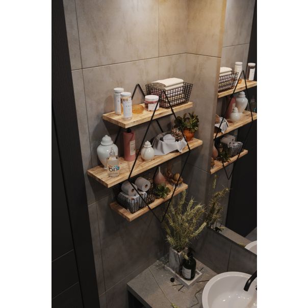 HANAH HOME Zidna polica Prizma, crna/braon - 498HFT1111