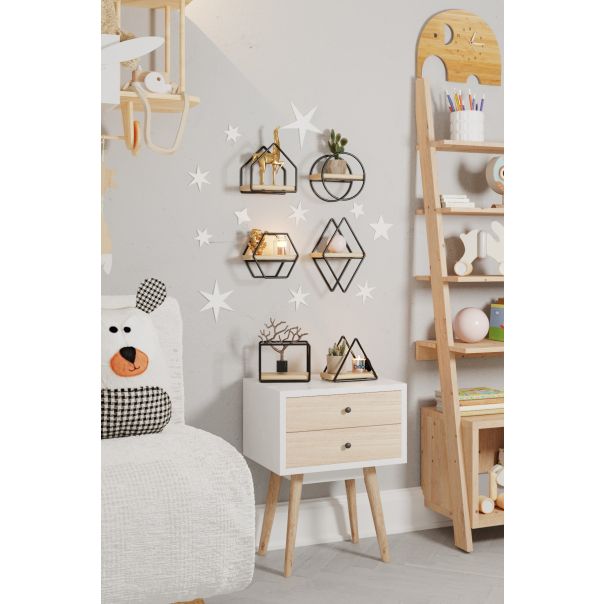 HANAH HOME Zidna polica Minyatur Raflar 6/1, krem/crna - 498HFT1122