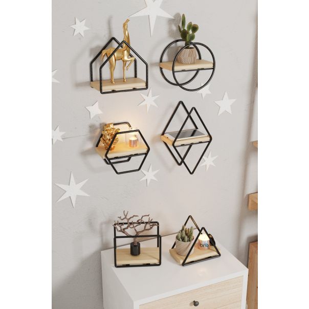 HANAH HOME Zidna polica Minyatur Raflar 6/1, krem/crna - 498HFT1122