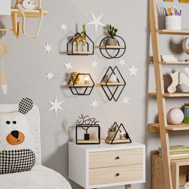 HANAH HOME Zidna polica Minyatur Raflar 6/1, krem/crna - 498HFT1122