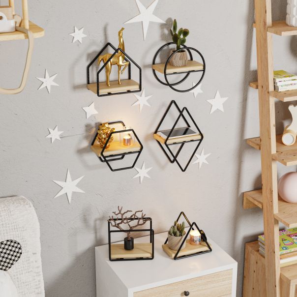 HANAH HOME Zidna polica Minyatur Raflar 6/1, krem/crna - 498HFT1122