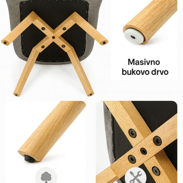 MODUL Trpezarijska stolica Linea Wood siva c-413, set od 4 stolice - EP3136533