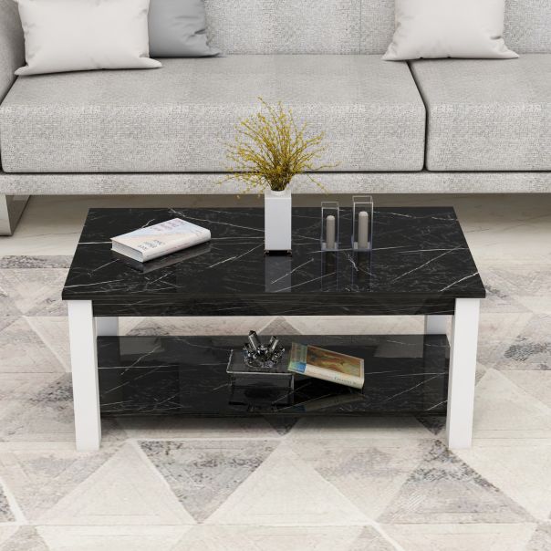 HANAH HOME Klub sto Larissa, crna/bela - 505CRL1409