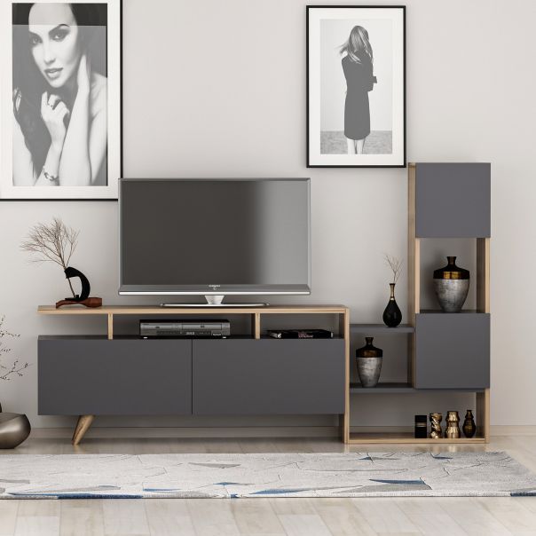 HANAH HOME TV komoda Tower, antracit/braon - 505CRL1704