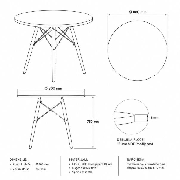 MODUL Trpezarijski sto Rondo 80 beli dt-957 - EP3132700