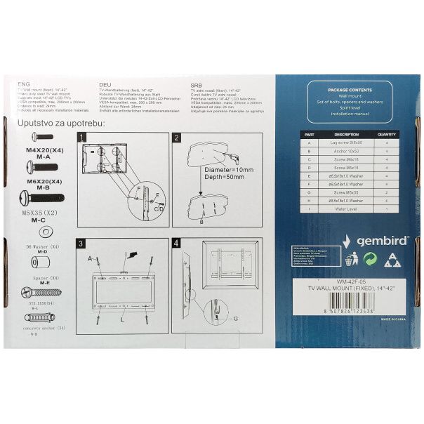 GEMBIRD Nosač za televizor zidni, 15