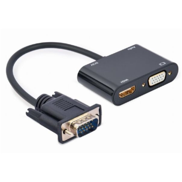 GEMBIRD A-VGA-HDMI-02 VGA to HDMI + VGA adapter cable, 0.15 m, black - 43683