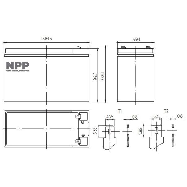 NPP NP12V-9Ah, AGM BATTERY, C20=9AH - 43870