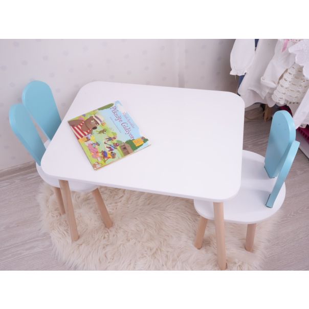 HANAH HOME Set sto i 2 stolice za decu Bunny, bela/plava - 517BMB1112