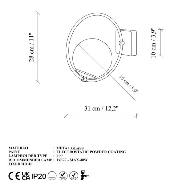 OPVIQ Zidna lampa Dolunay 3912, zlatna/bela - EP3008380