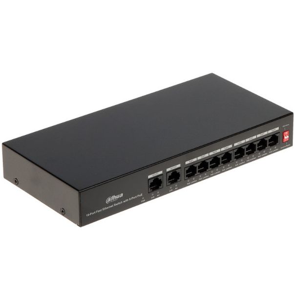 DAHUA POE Switch PFS3010-8ET-65 10/100 RJ45 ports, POE 8 kanala, UPLINK 2xGbit - LAN03050
