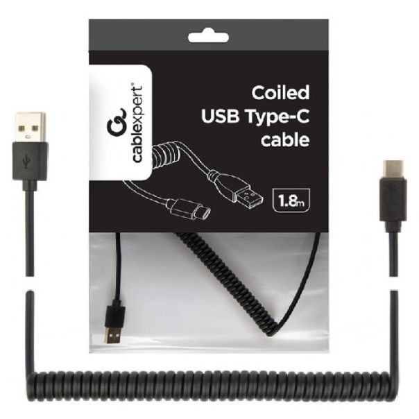 GEMBIRD CC-USB2C-AMCM-6 Spiralni USB 2.0 AM na USB-C kabl, 1.8 m, black - 44275