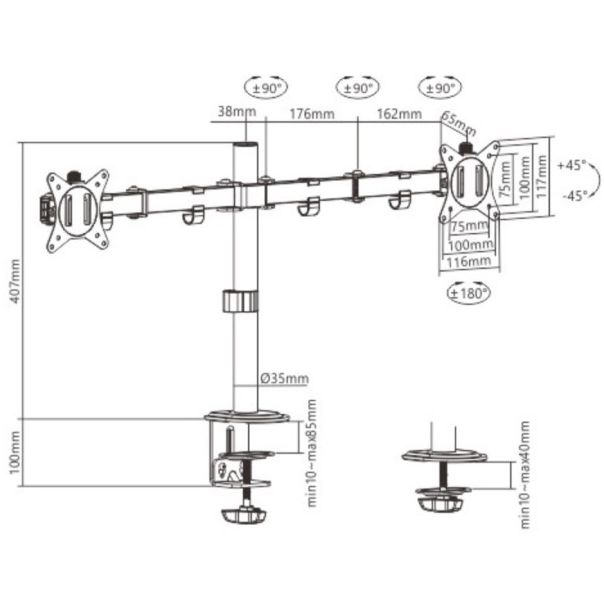 GEMBIRD Nosač za monitor stoni, dupli, tilt, 17