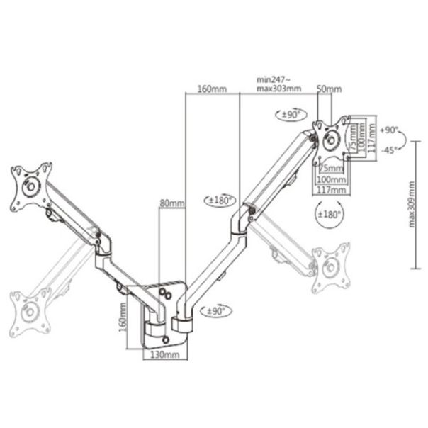 GEMBIRD Nosač za monitor zidni dupli, podesivi, 17