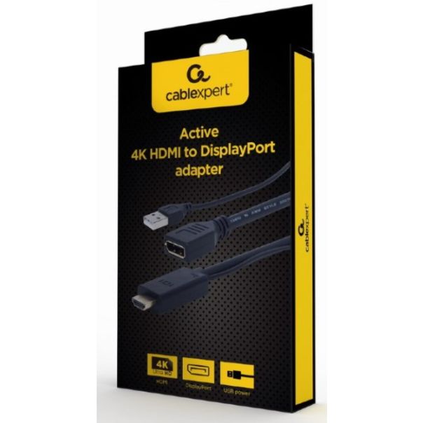 GEMBIRD HDMI muški na DisplayPort ženski aktivni adapter kabl 4K, crna - 42540