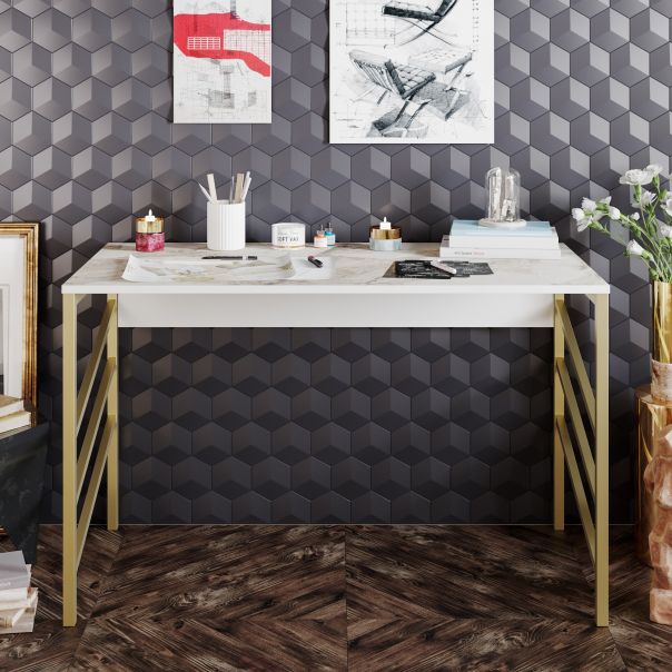 HANAH HOME Radni sto Tuna, zlatna/krem - EP2800758