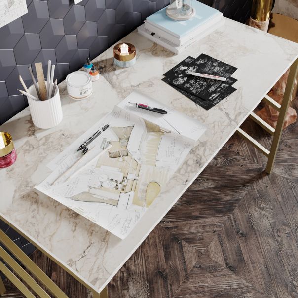 HANAH HOME Radni sto Tuna, zlatna/krem - EP2800758