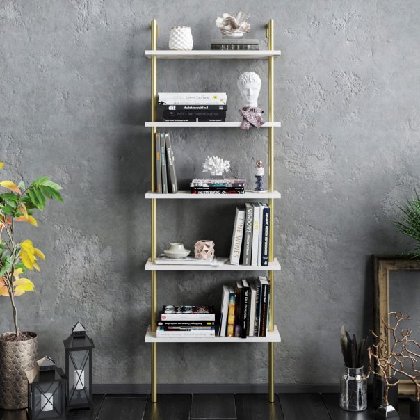 HANAH HOME Polica za knjige Paula, bela/zlatna - 541HDL1307