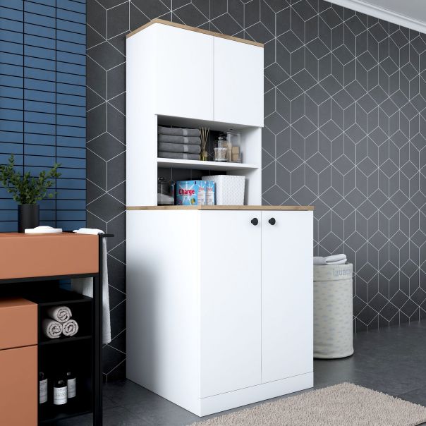 HANAH HOME Komoda za veš mašinu KD102, bela/braon - EP2801941