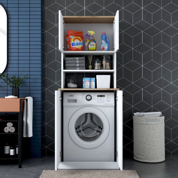 HANAH HOME Komoda za veš mašinu KD102, bela/braon - EP2801941