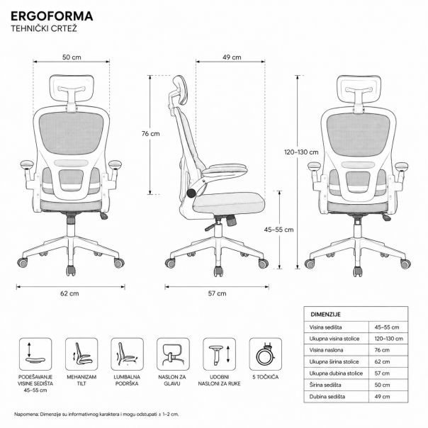 MODUL Radna stolica Ergoforma siva oc-656 - EP3127965