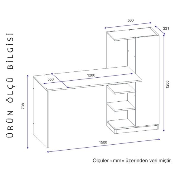 HANAH HOME Radni sto sa policama Yagiz, bela - EP2802437