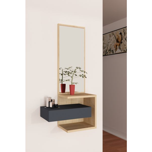 HANAH HOME Polica sa ogledalom Stella, krem/antracit - 550ARN1303