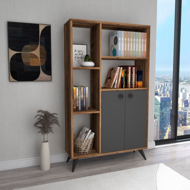 HANAH HOME Polica za knjige Meldan, braon/crna - 550ARN1654