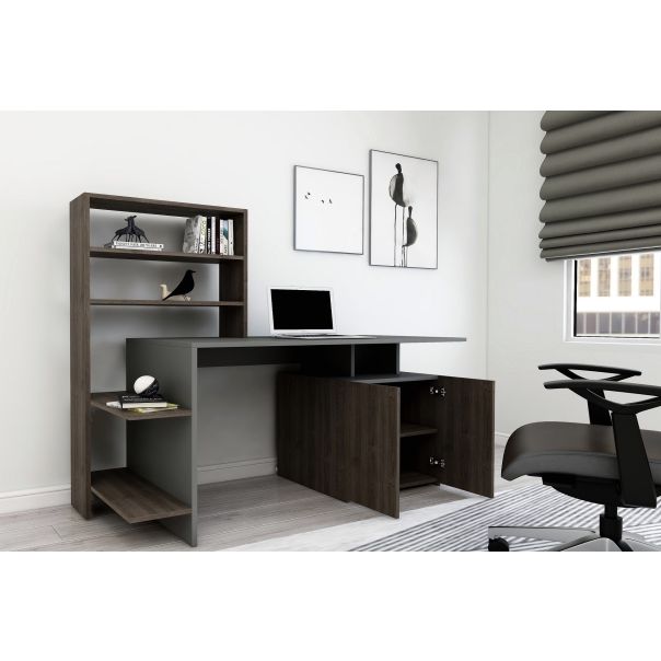 HANAH HOME Radni sto sa policama, braon/antracit - EP2801692