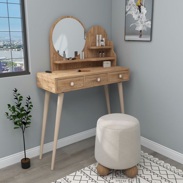 HANAH HOME Sto za šminkanje sa ogledalom Ruges, braon - 550ARN2771