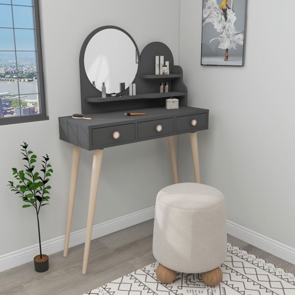 HANAH HOME Sto za šminkanje sa ogledalom Ruges, antracit - 550ARN2772