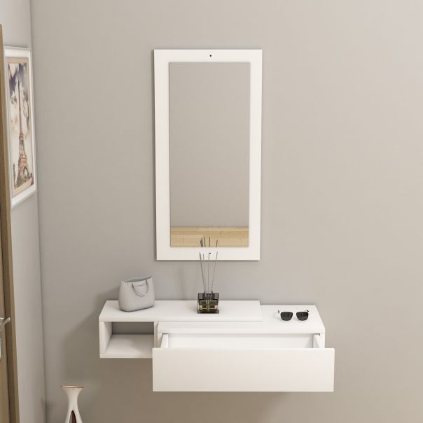 HANAH HOME Zidna polica sa ogledalom Vien, bela - EP2802404