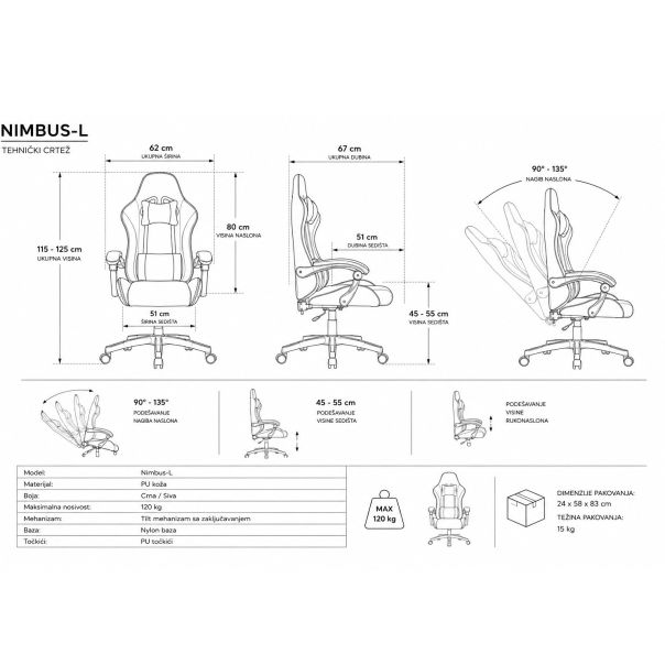 MODUL Gejmerska stolica Nimbus-L plavo-crna gc-004 - EP3130670