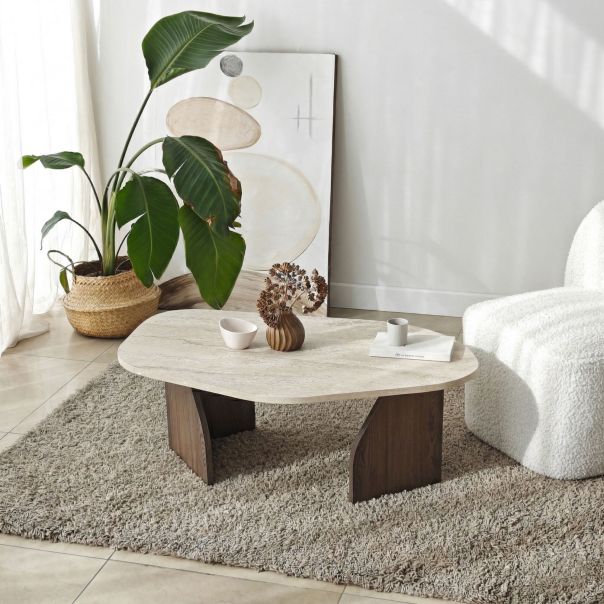 HANAH HOME Klub sto Rock, mermerna krem/braon - EP3057836