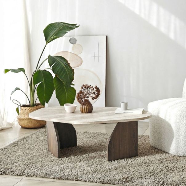HANAH HOME Klub sto Rock, mermerna krem/braon - EP3057836