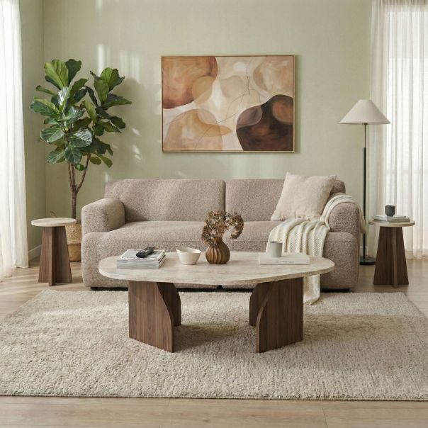 HANAH HOME Klub sto Rock, mermerna krem/braon - EP3057836