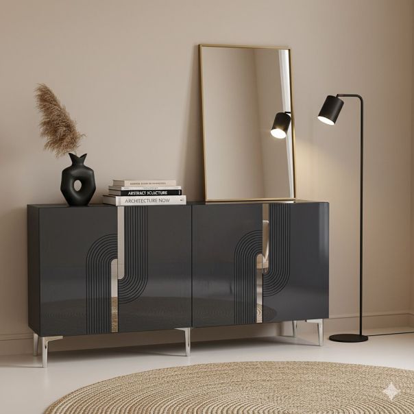 HANAH HOME Komoda Meyra 150, antracit/srebrna - EP3057869