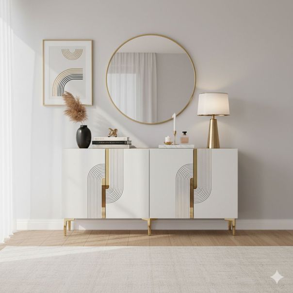 HANAH HOME Komoda Meyra 150, bela/zlatna - EP3057872