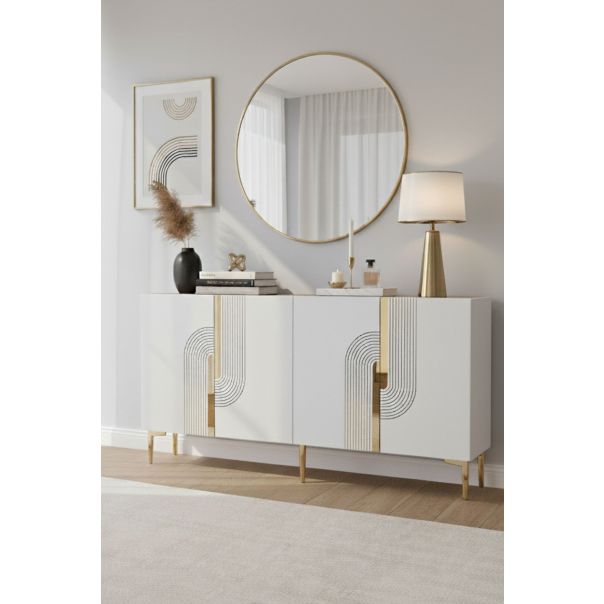 HANAH HOME Komoda Meyra 150, bela/zlatna - EP3057872