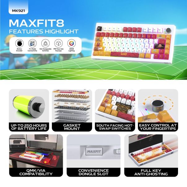 Tastatura Mehanicka Gaming Fantech MK921 Maxfit 8 Wireless ONE PIECE - LUFFY (white switch) - EP3094886