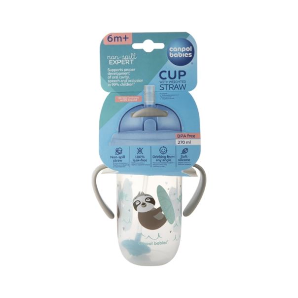 CANPOL BABIES NON-SPILL SPORTSKA SOLJA SA SLAMCICOM (TEG) 270ml 56/606 EXOTIC ANIMALS - GREY - EP2741106