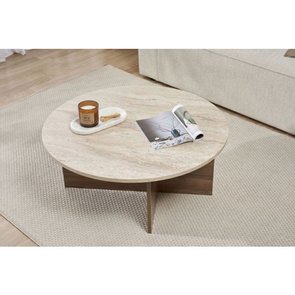 NORDURE Klub sto Soleil, mermerna krem/braon - EP3057905