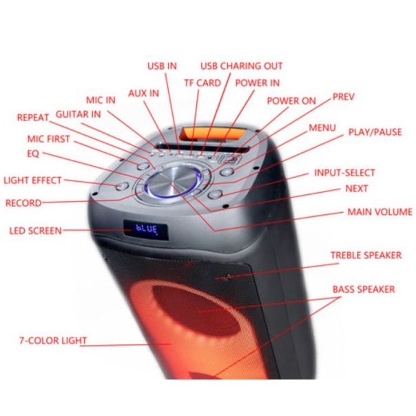 MICROLAB PT802W karaoke zvucnik 200W, Bluetooth, LED, 11,1V/4400mAh, TWS, Aux, USB, microSD, + Mic*2 - 45398