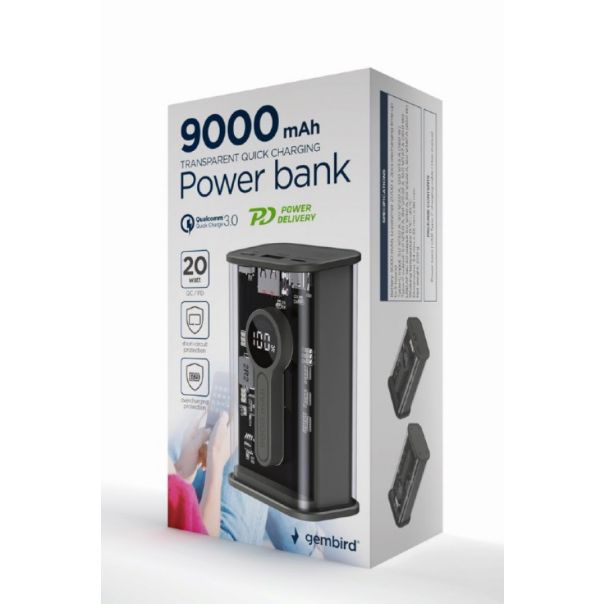 GEMBIRD Power bank PB09-TQC3-01 9000 mAh, crna - 45424-1
