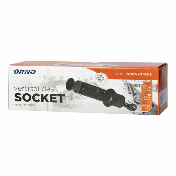 ORNO Stoni produžni kabl Pop-up 3x2P+E 1.8m, crna - ORNOR-AE-1347(GS)-B