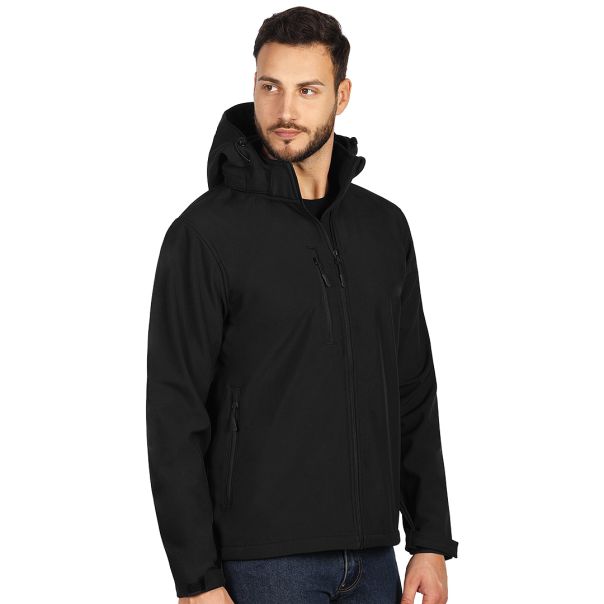 Muška softshell jakna PROTECT – 8.000 mm, kapuljača u kragni, OEKO-TEX, crna – veličina XXL - EP3259247
