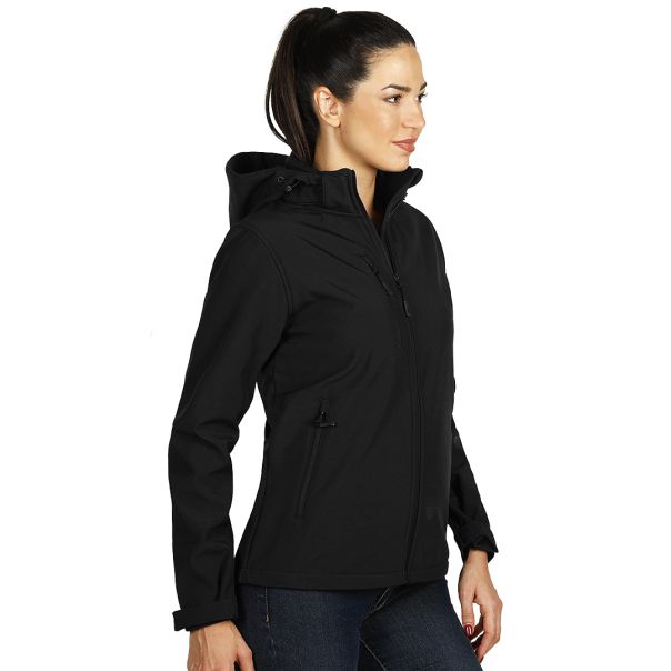 Ženska softshell jakna PROTECT – 8.000 mm, strukirani kroj, podesiva kapuljača, crna – veličina L - EP3259259