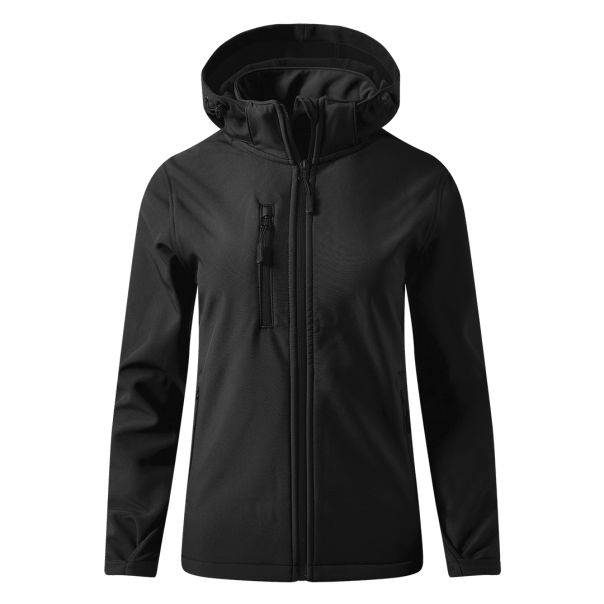 Ženska softshell jakna PROTECT – 8.000 mm, strukirani kroj, podesiva kapuljača, crna – veličina L - EP3259259