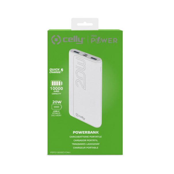 CELLY Power bank EVO 10000mAh, bela - PBPD10000EVOWH